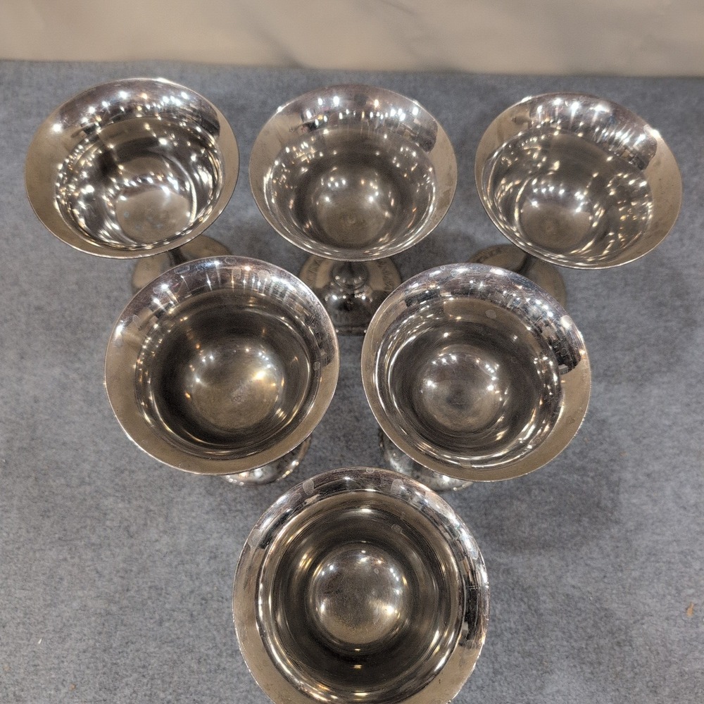 Worldgift India Etched Silver Tone Metal Cordial Goblets Set of 6 Floral Stems - Picture 6 of 7